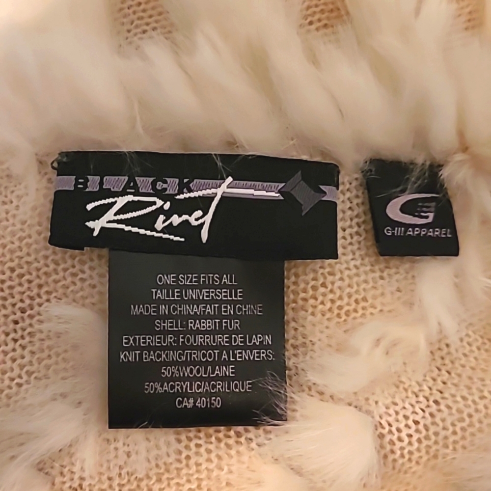 Black Rivet Rabbit Fur and Wool Poucho/Shawl - Picture 6 of 7